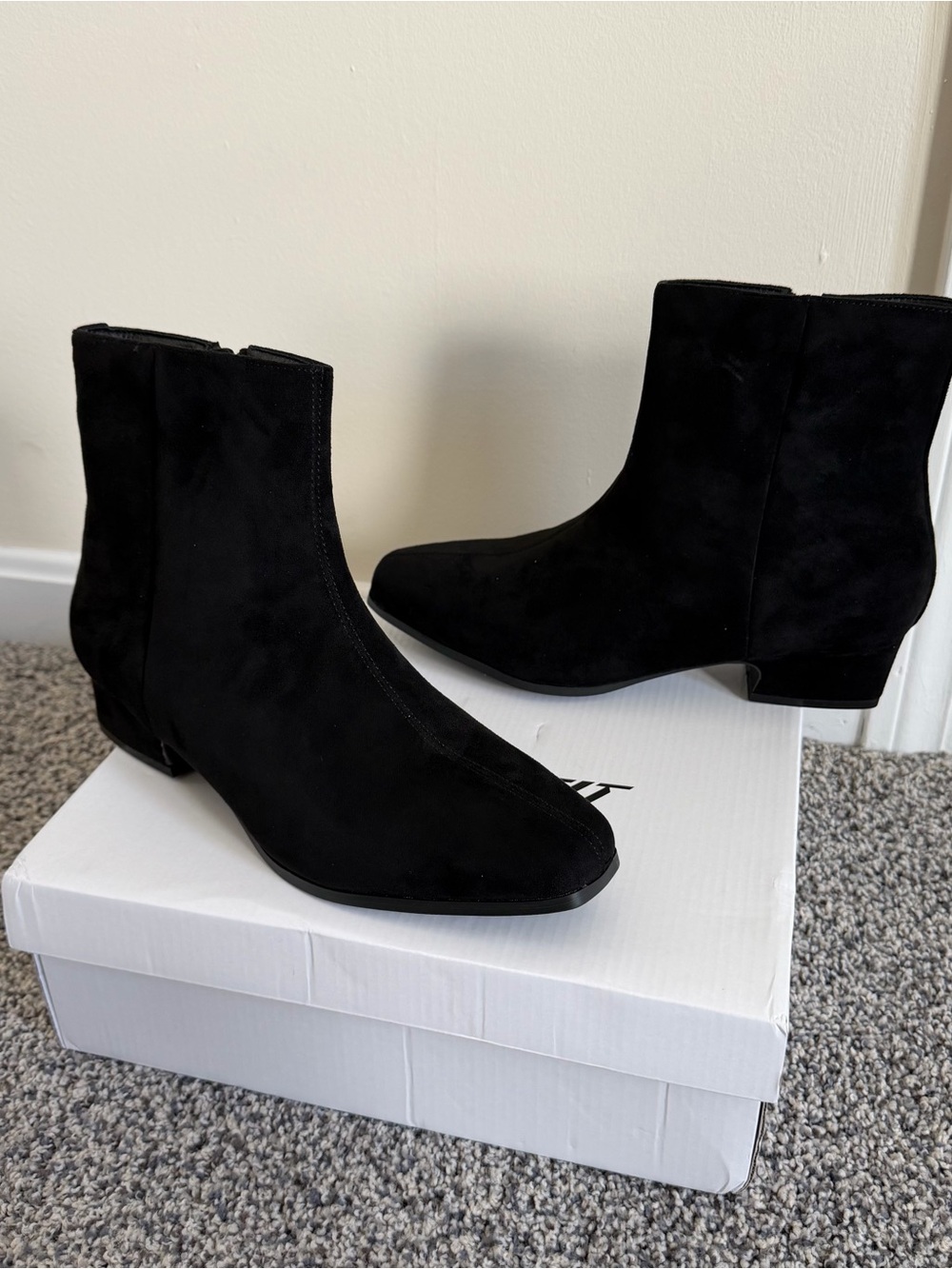 Athlefit Women's Chunky Low Heel Square Toe Ankle Boots Booties With Side Zipper